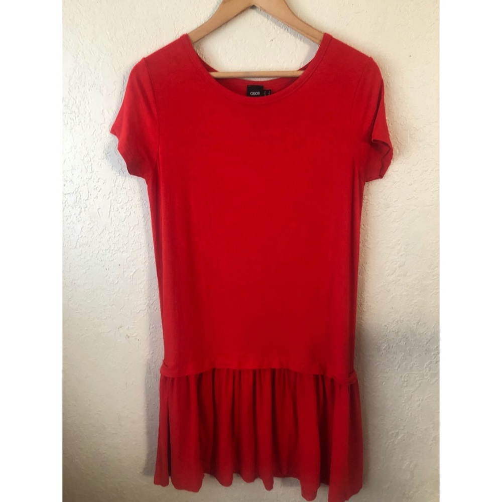 ASOS Red Cotton Blend Midi Accordion Hem, 4